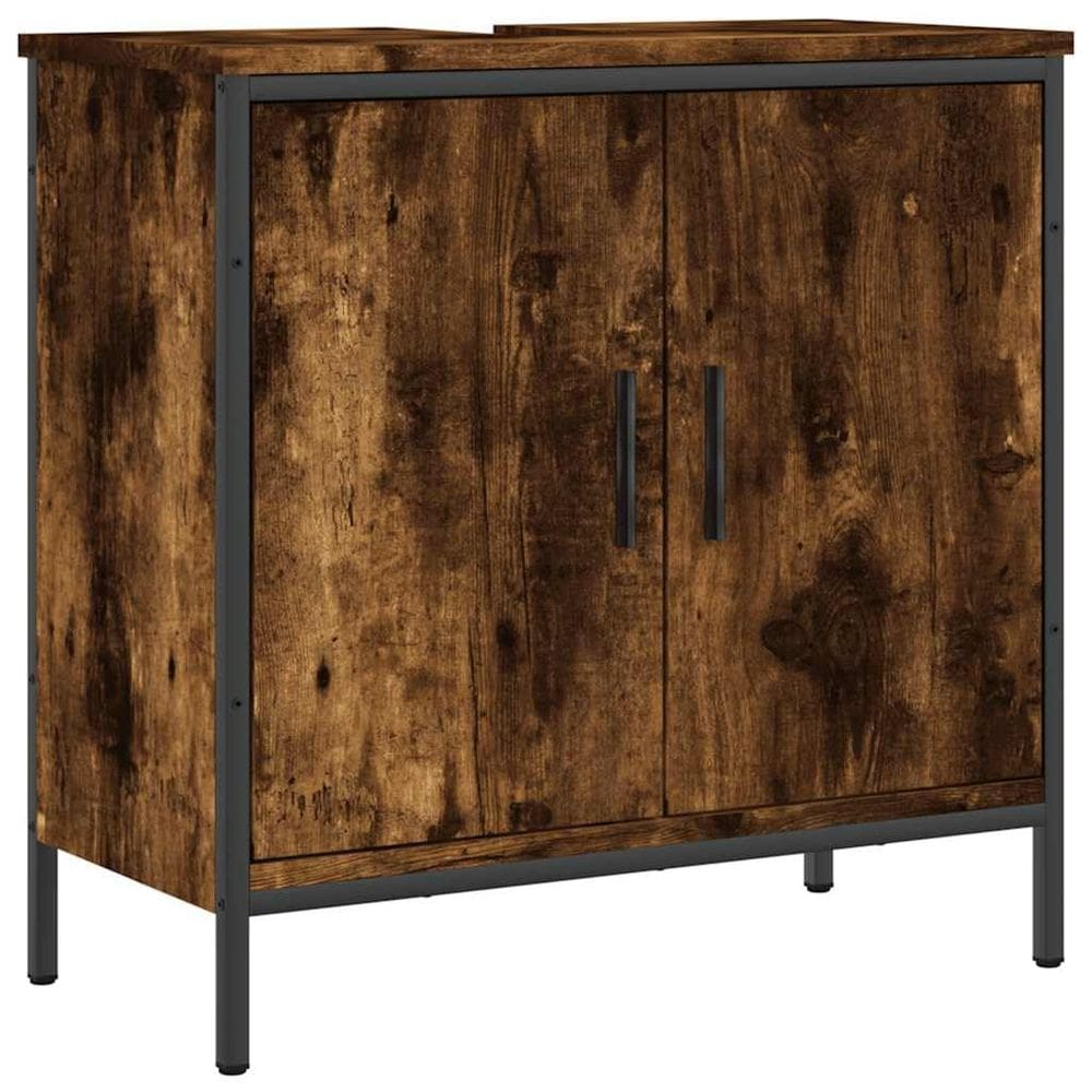 Armário de pia de banheiro VidaXL Smoked Oak 60x30x60cm com armazenamento