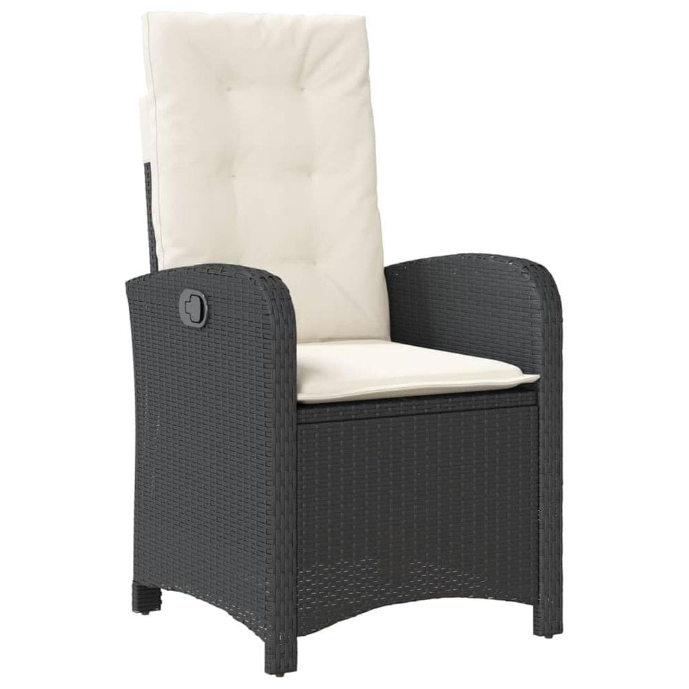 Cadeira de pátio reclinável vidaXL Black Poly Rattan com almofadas