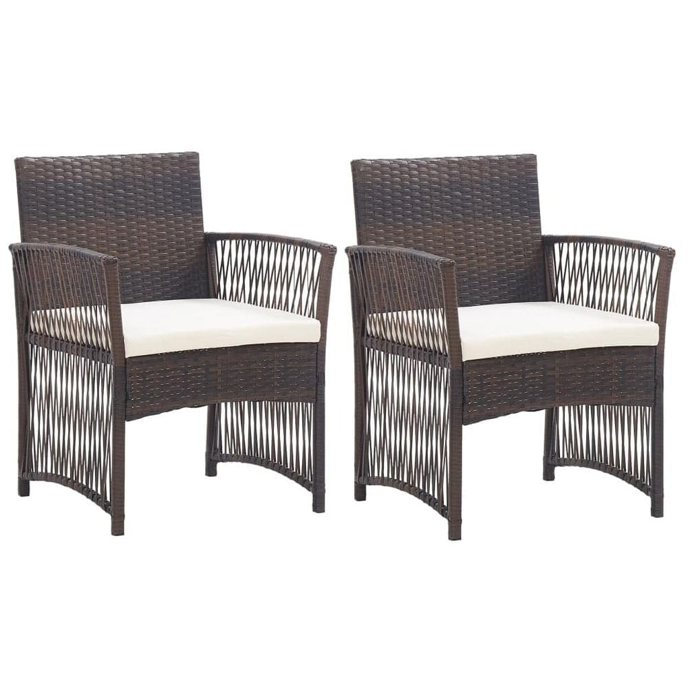 Poltronas de pátio vidaXL Brown Poly Rattan com almofadas, 2 peças