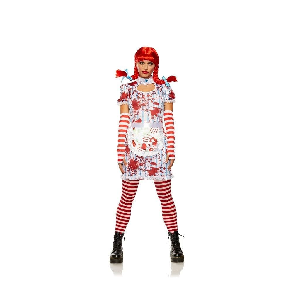 Costume Seeing Red Evil Fast Food Girl Vestido Avental Luvas Peruca