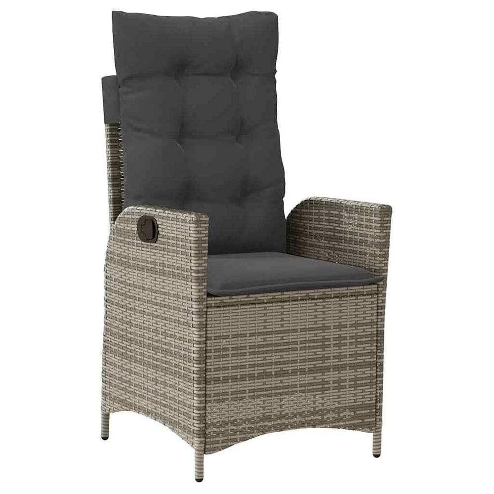 Cadeira de pátio reclinável vidaXL Grey Poly Rattan com almofadas