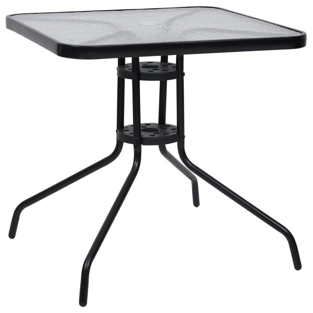 Mesa de pátio vidaXL Steel Frame preta com vidro temperado