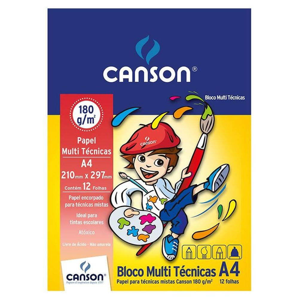 Bloco multi tecnicas A4 180g com 12 folhas Canson