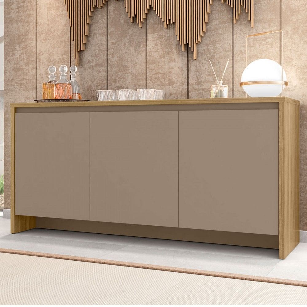 Balcão Buffet Meia-Praia 3 Portas 1 Gaveta Hannover/Marrom Claro - Pnr Móveis