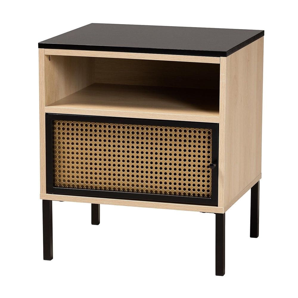 Mesa final Baxton Studio Felton com 2 prateleiras preta/dourada