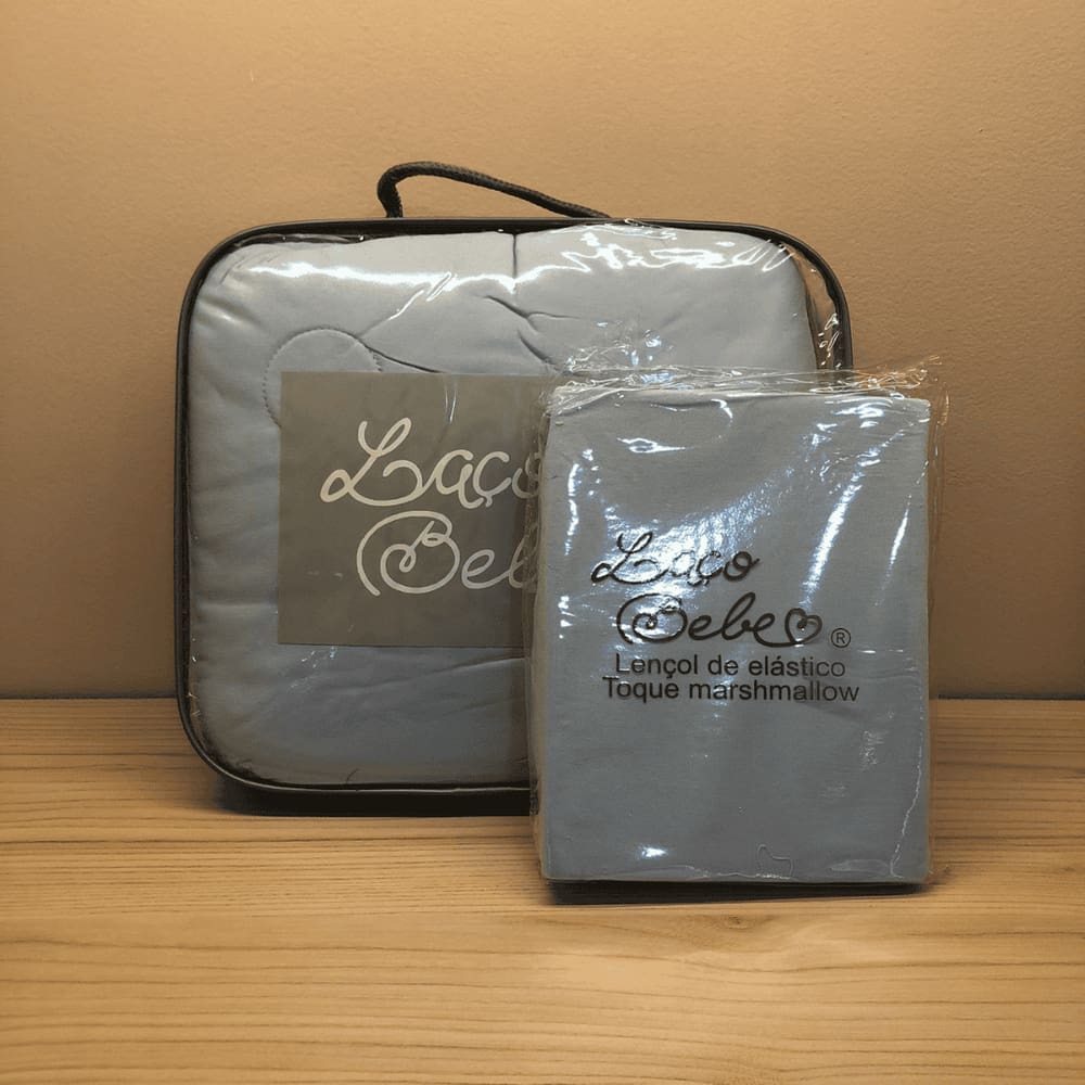 Kit Marshmallow Azul - Edredom + Lençol de Elástico - Laço Bebê