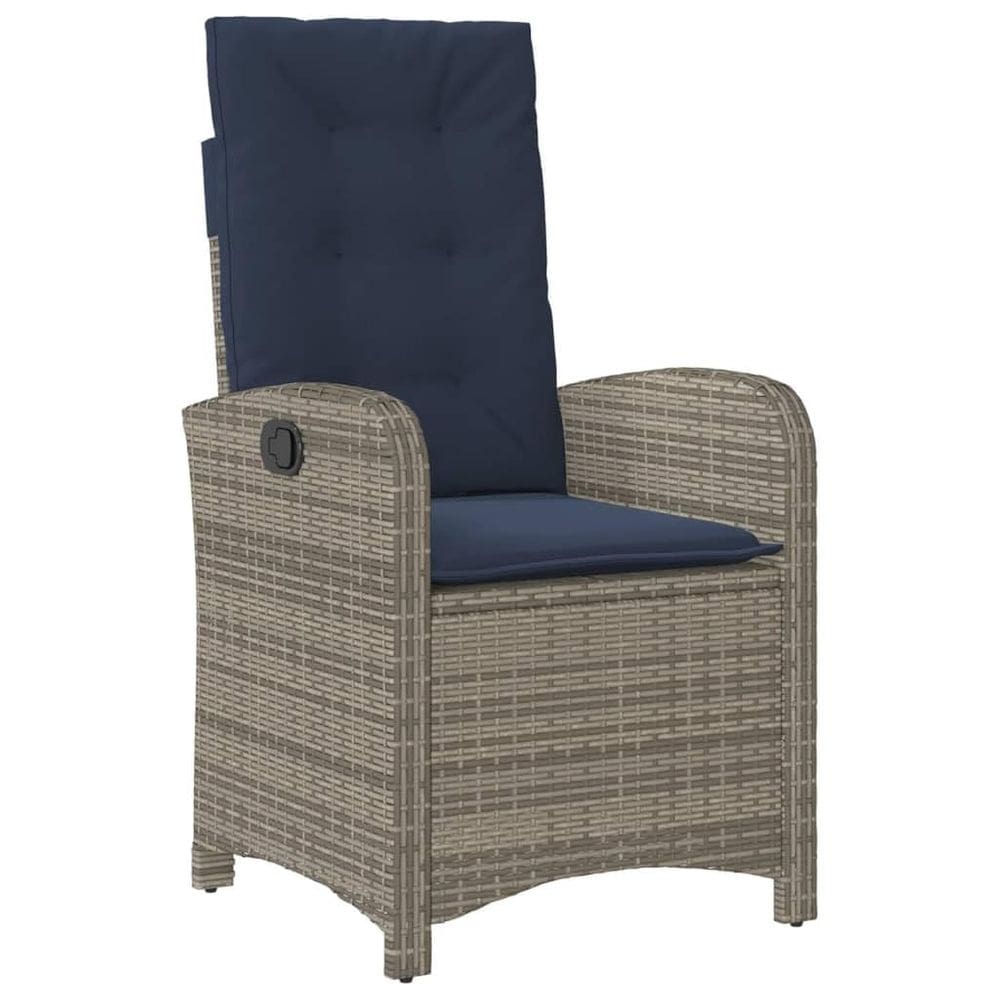 Cadeira de pátio reclinável vidaXL Grey Poly Rattan Navy Cushions