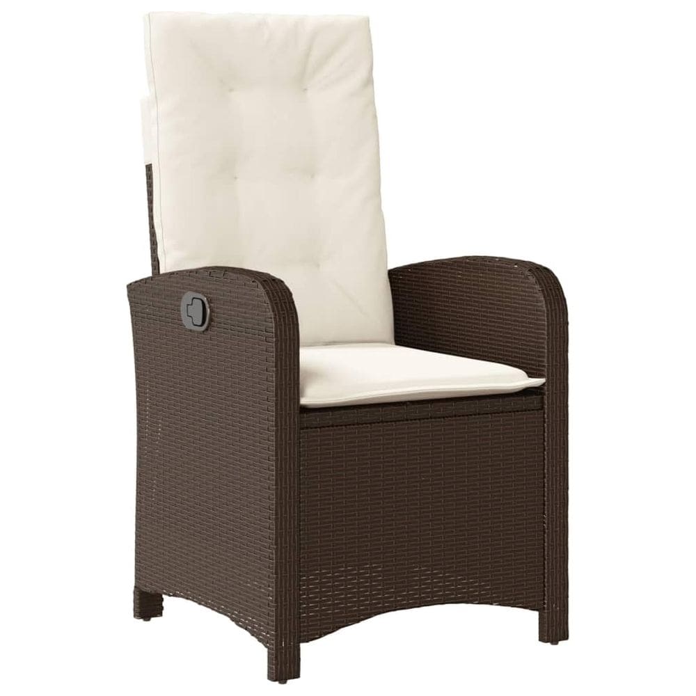 Cadeira de pátio reclinável vidaXL Brown Poly Rattan com almofadas