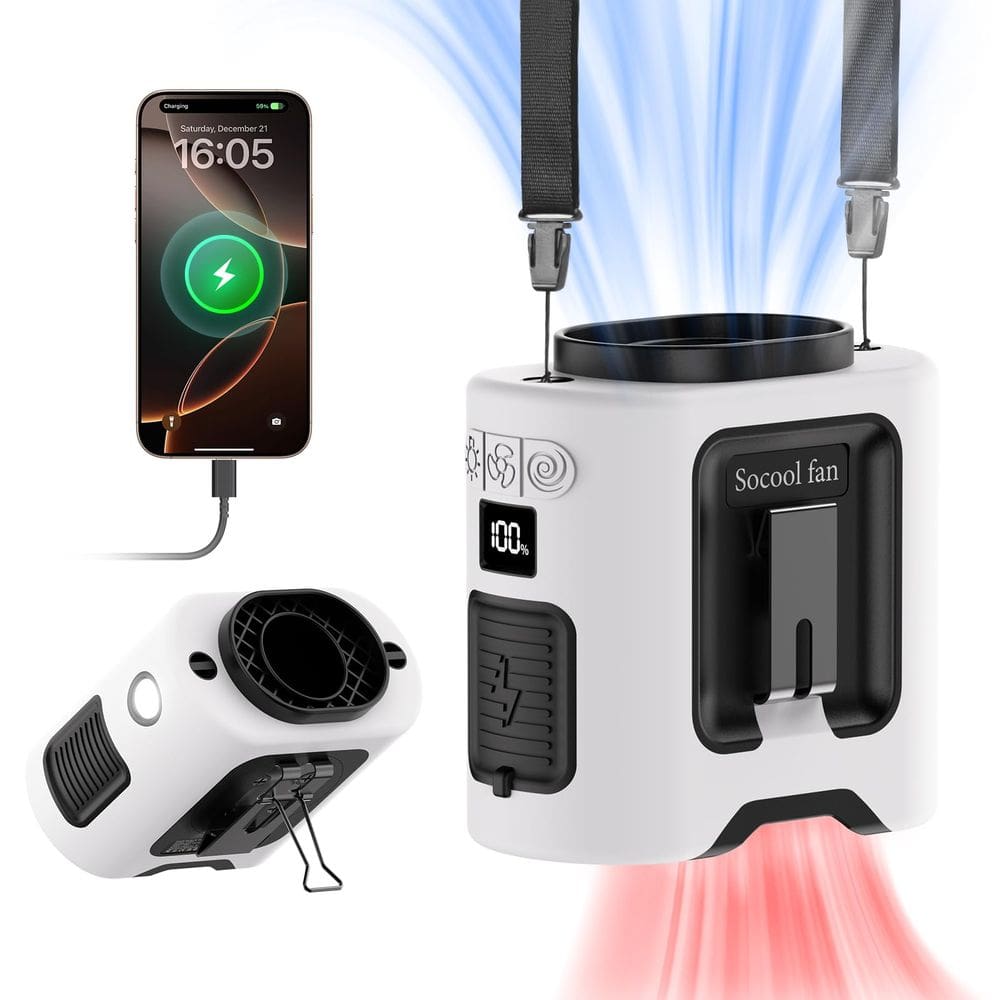 Ventilador de clipe de cintura Socool 14500mAh recarregável de 5 velocidades com luz