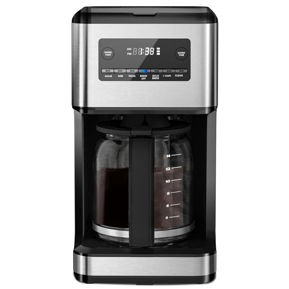 Cafeteira elétrica com gotejamento programável de 14 xícaras em aço inoxidável