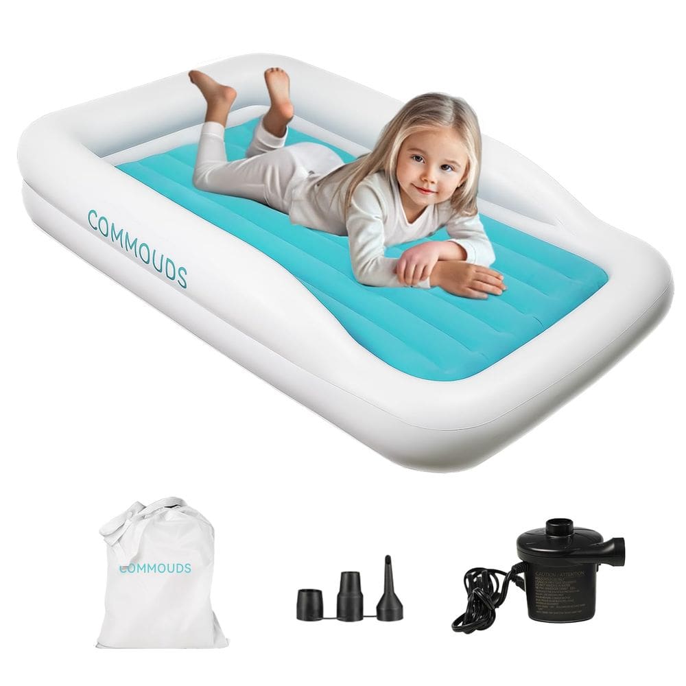Cama de viagem portátil para crianças COMMOUDS com amortecedores de segurança e bomba