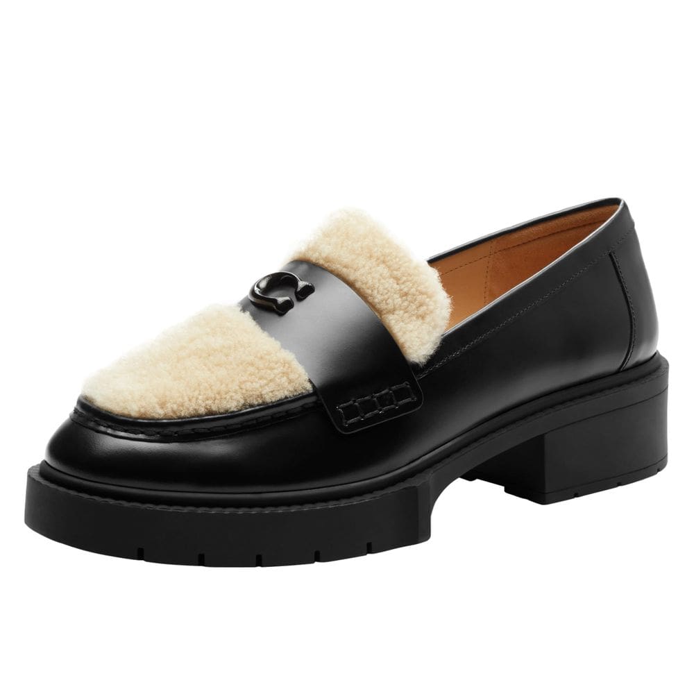 Sapatos Coach Leah Platform Loafer feminino preto/natural tamanho 7