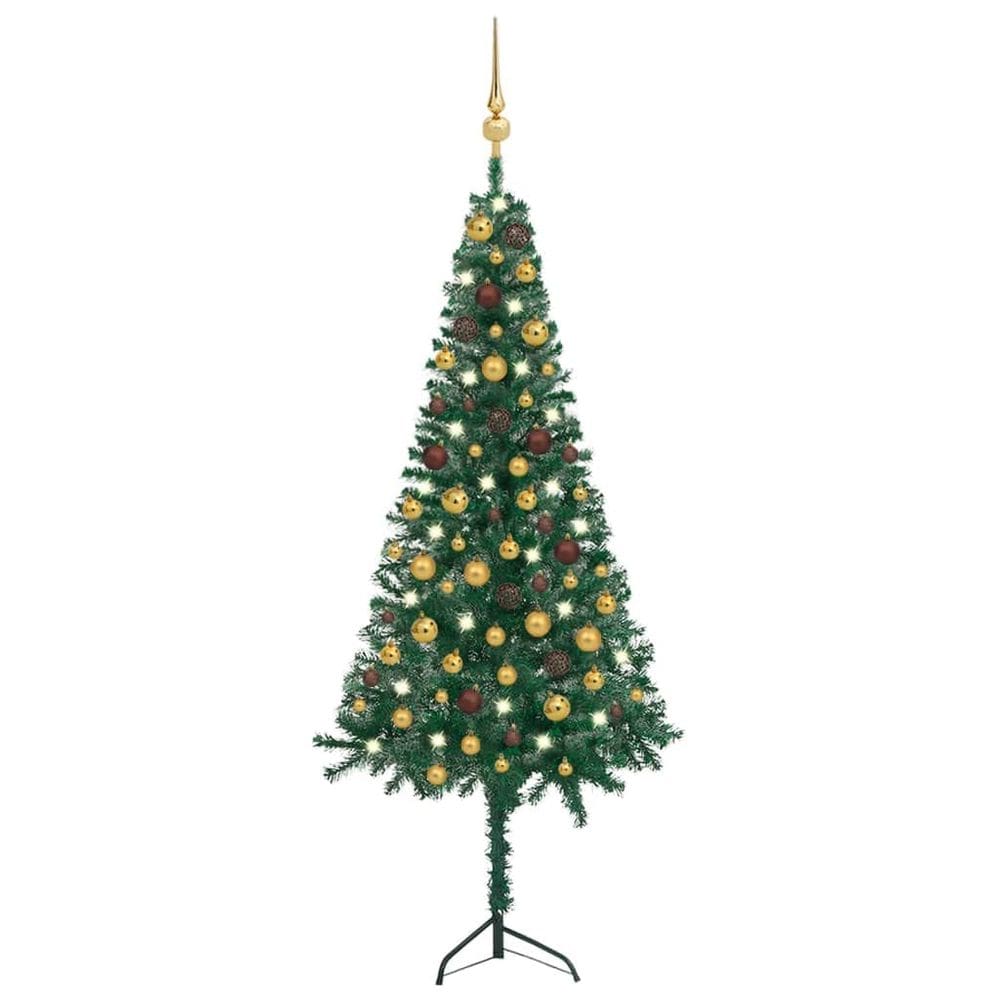Árvore de Natal vidaXL Corner Green PVC com LEDs e conjunto de bolas