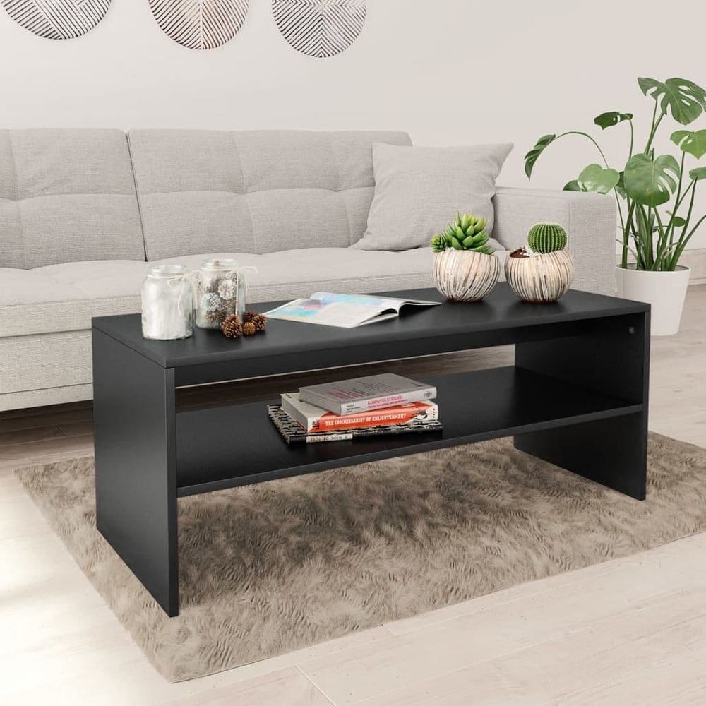 Mesa de café VidaXL em aglomerado preto com prateleira 100x40x40cm