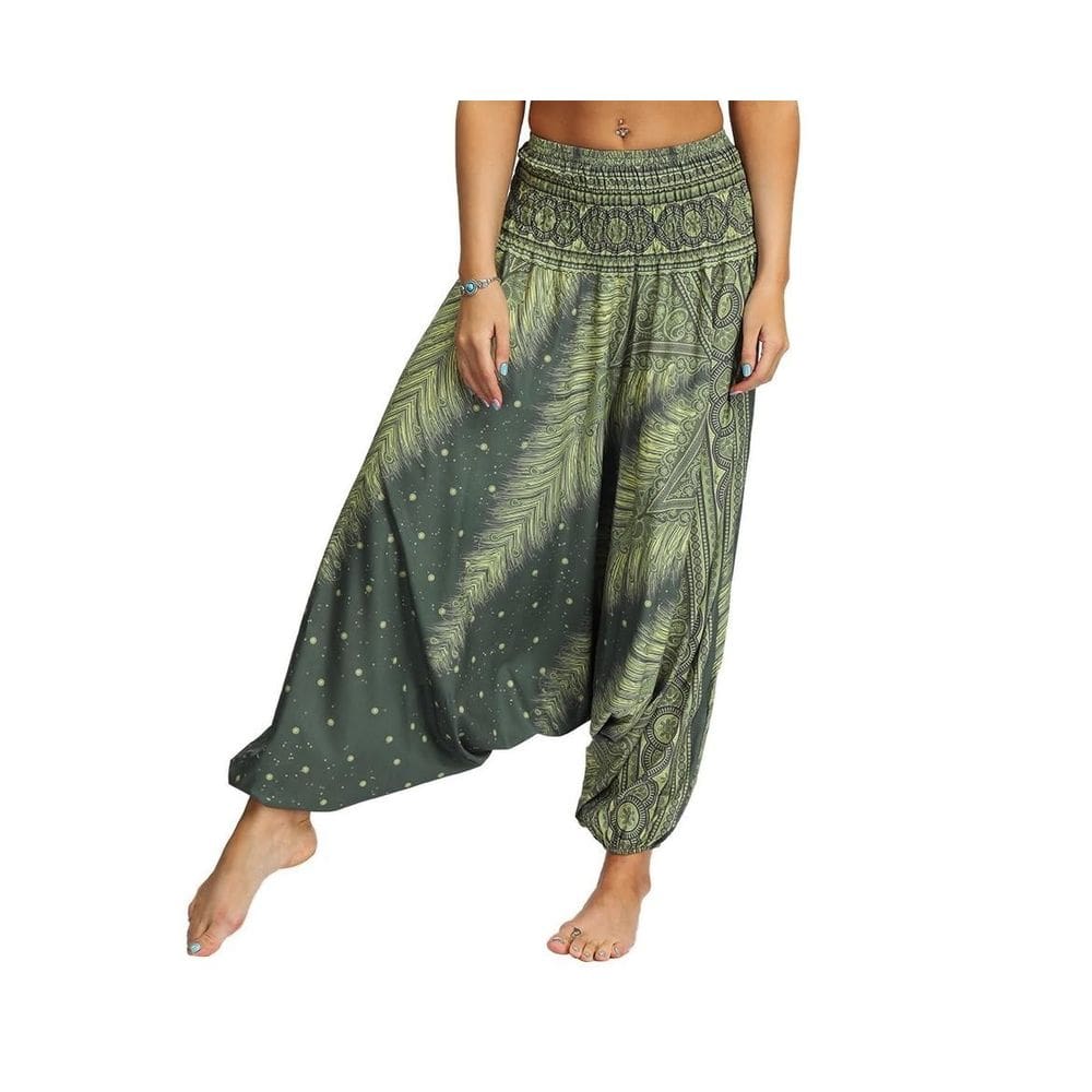 Calças Harem WKSPOO com elástico boêmio feminino