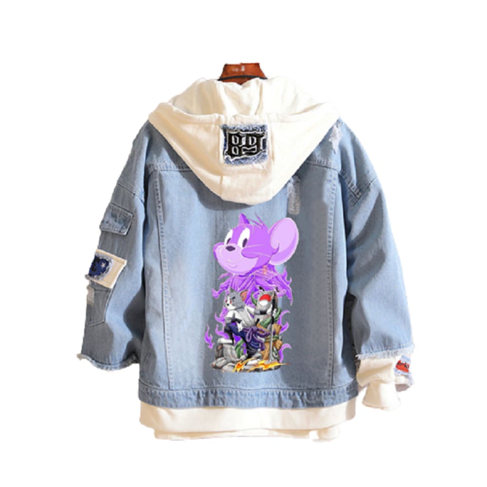 Jaqueta jeans padrão Tom e Jerry Cos Naruto sasuke moda