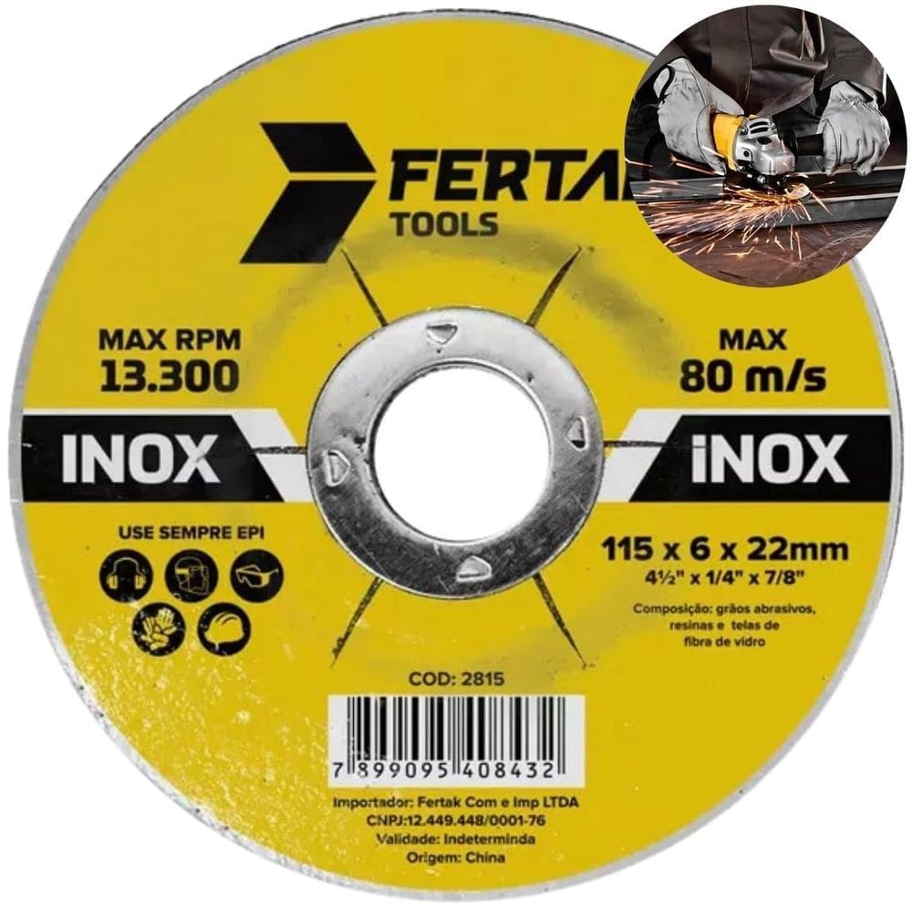 Disco De Desbaste Metal Aço Ferro Inox 115X22Mm