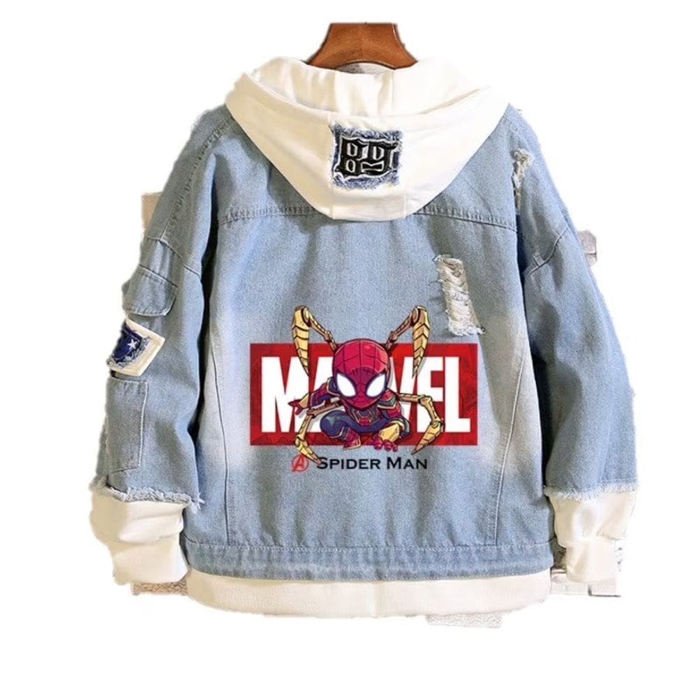 Jaqueta jeans casual solta anime Homem-Aranha Marvel
