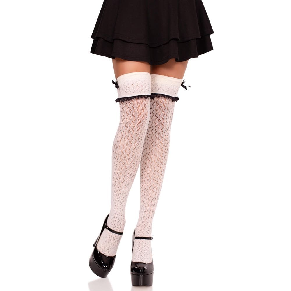 Meias femininas Leg Avenue, de crochê, algemadas sobre o joelho