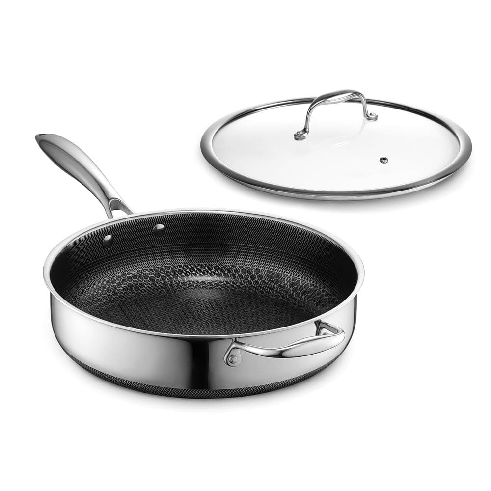 Frigideira HexClad Hybrid Antiaderente de 4,5 L com tampa, segura para forno 900F