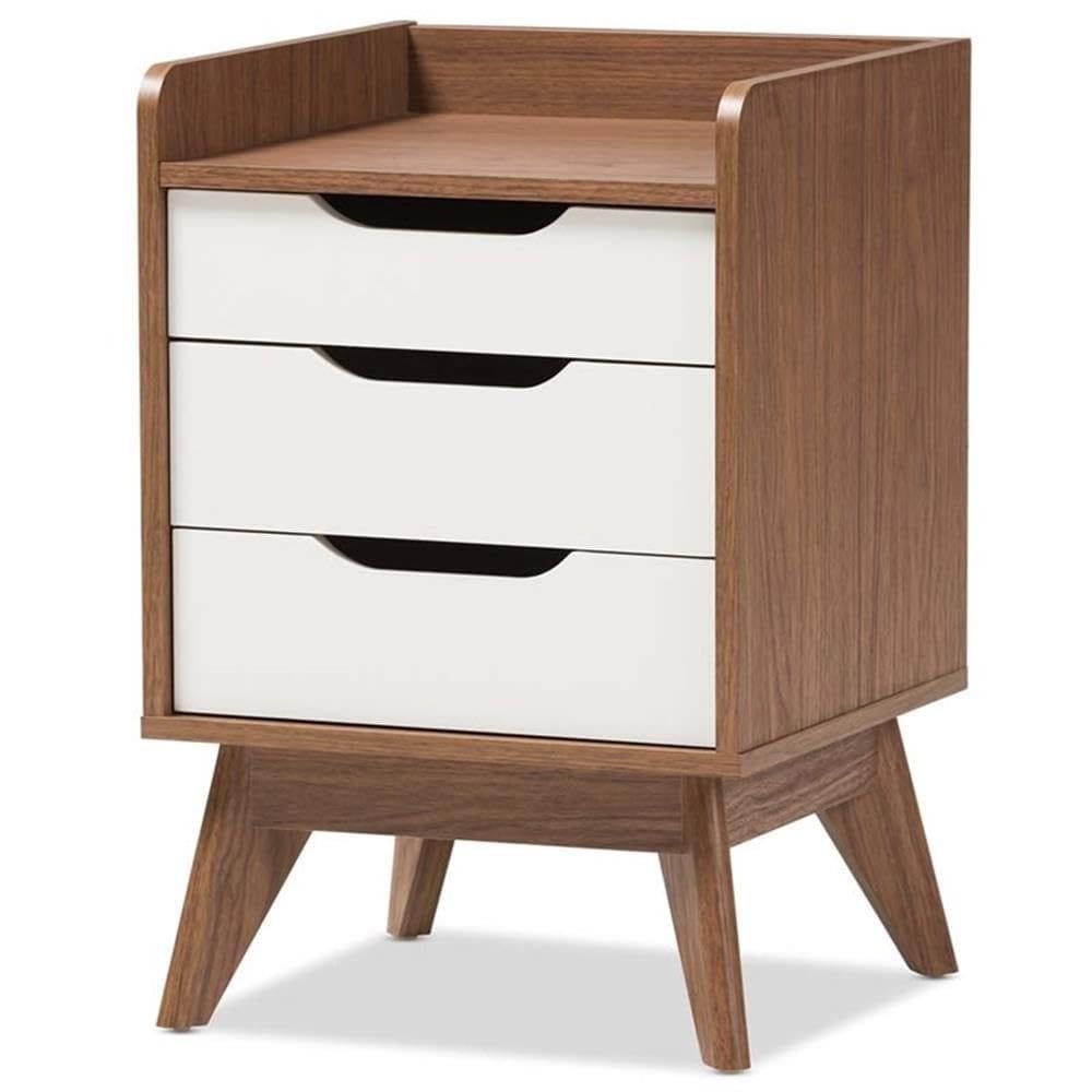 Mesa de cabeceira Baxton Studio Brighton Mid-Century com 3 gavetas branca