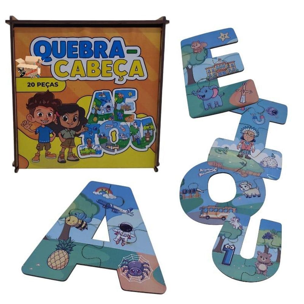 Quebra Cabeça Madeira Estojo Infantil Aprendendo Vogal Aeiou