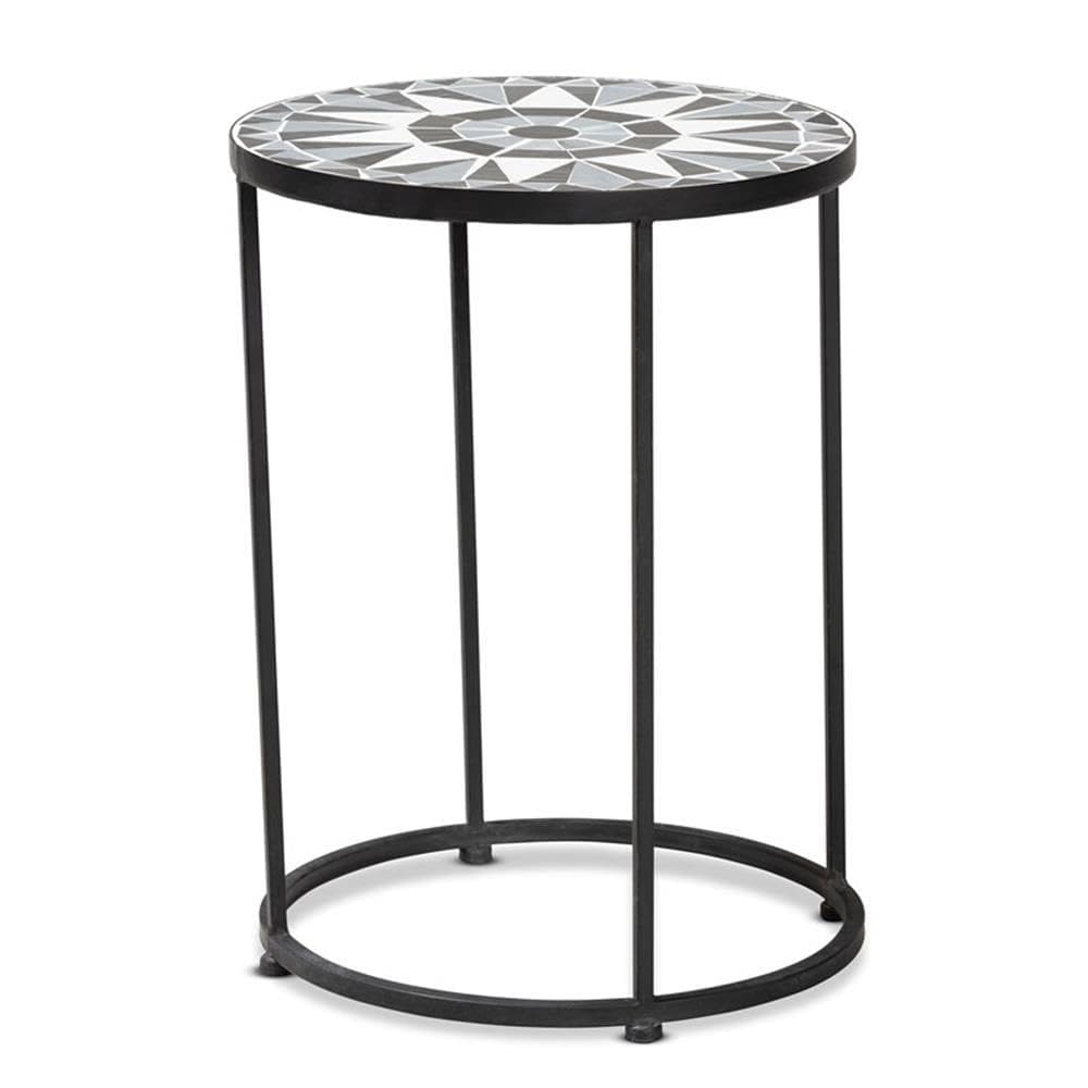 Mesa lateral externa Baxton Studio Kaden Preto/Branco Metal