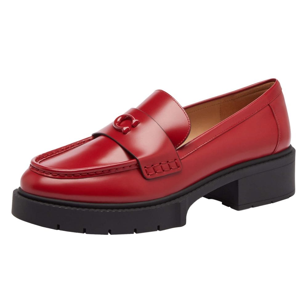 Sapatos Coach Leah Platform Loafer feminino vermelho rubi tamanho 35