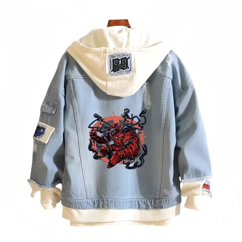 Jaqueta jeans casual com impressão digital Venom Deadpool