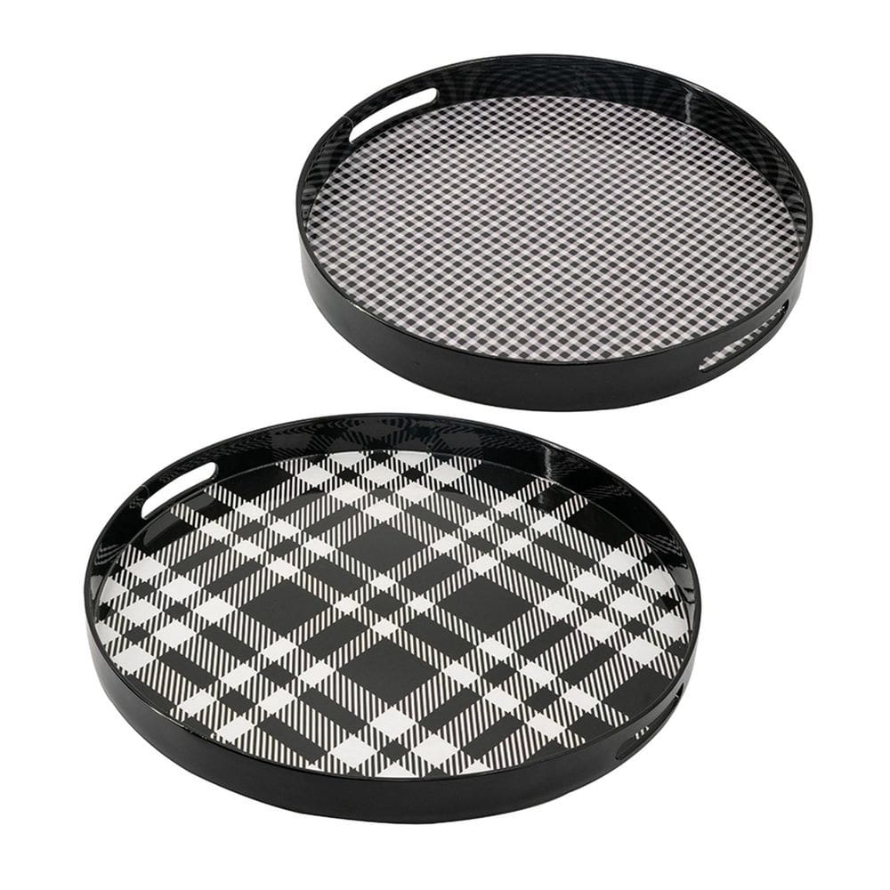 Bandeja Benzara BM302538 com moldura de plástico, design xadrez, 2 peças