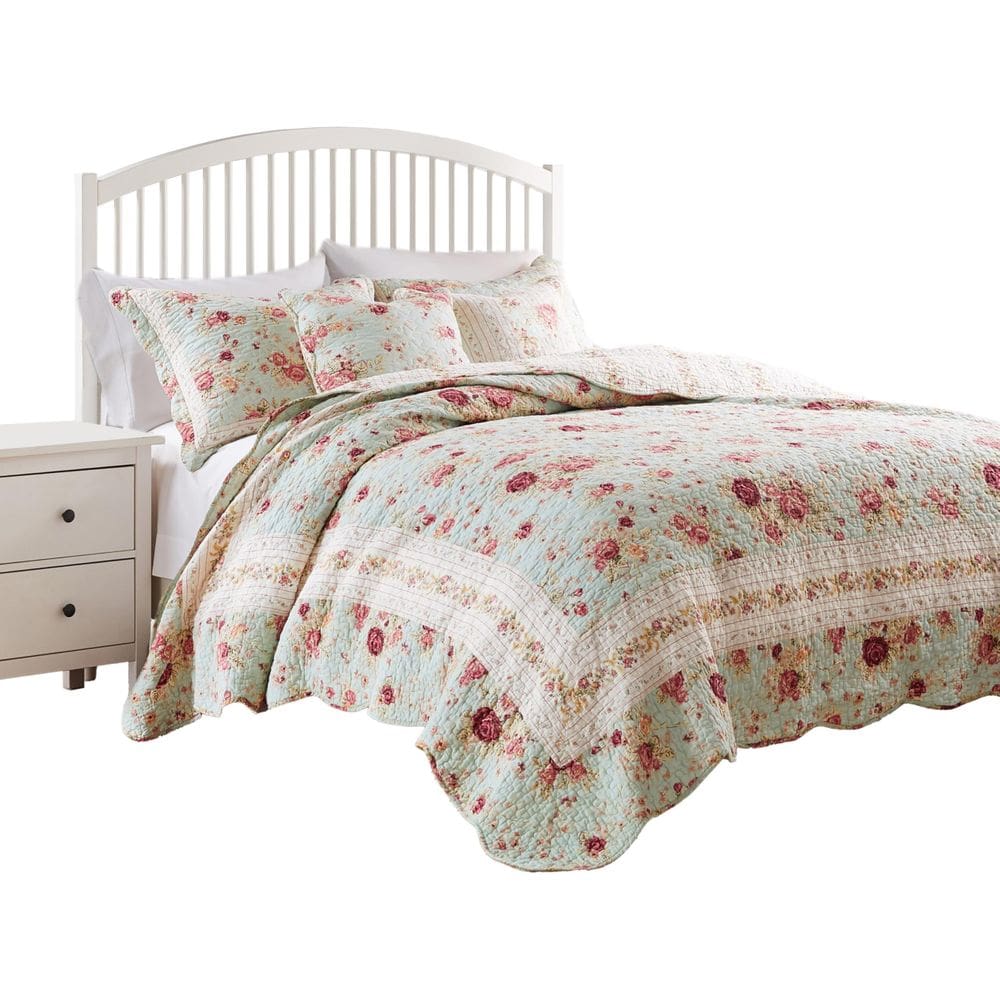 Conjunto de roupa de cama Benzara Rosle, 5 peças de algodão floral king size