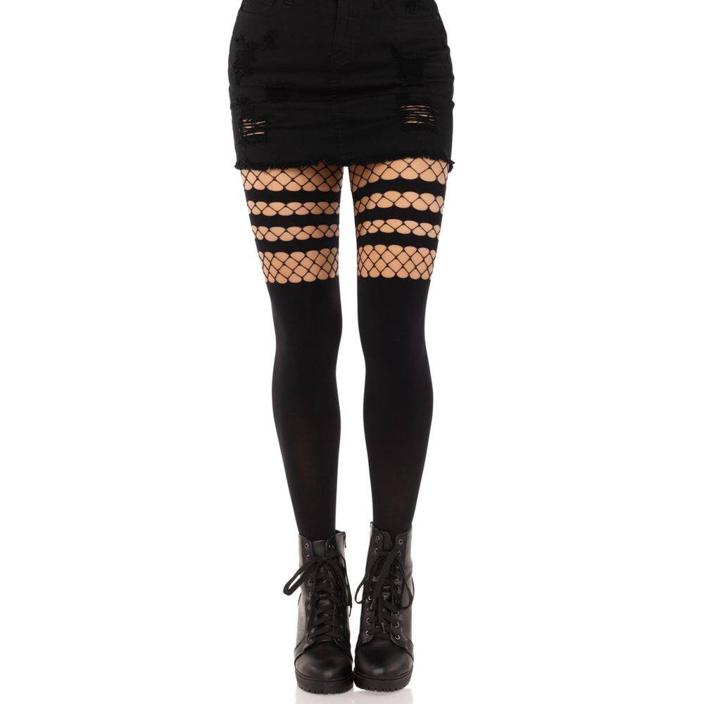 Meia-calça Leg Avenue Striped Fishnet Black Women, tamanho único