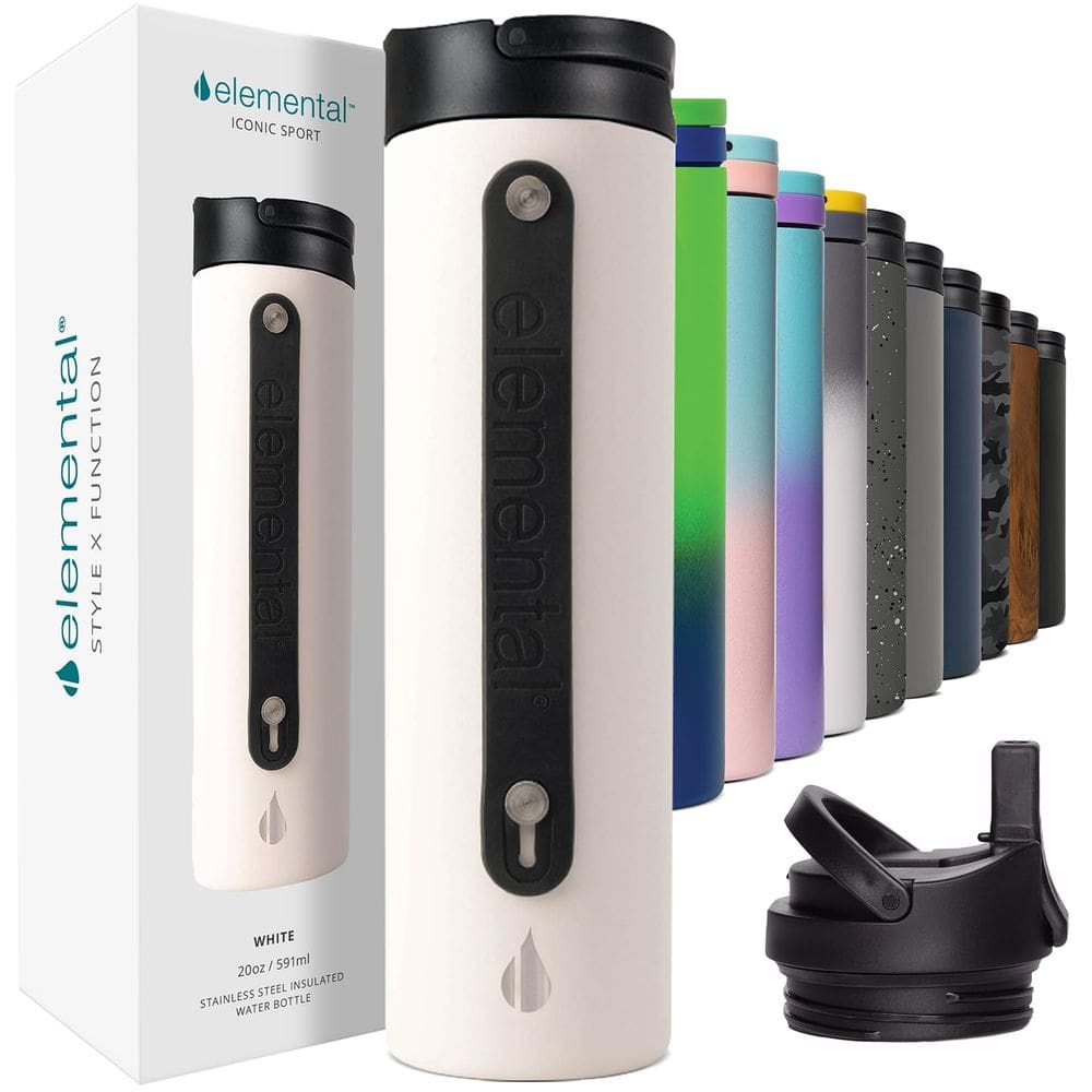 Garrafa de água Elemental Iconic Stainless Steel 591mL com canudo