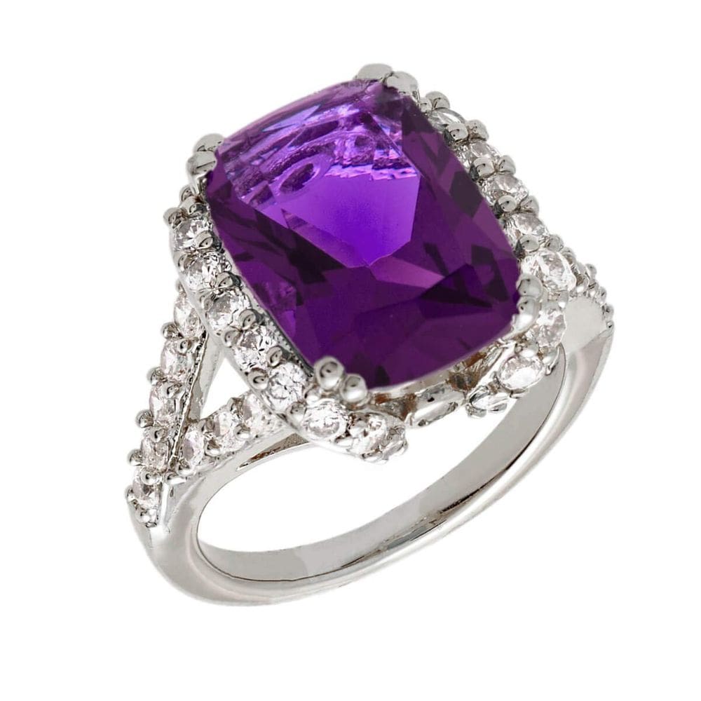 Anel BERTHA Juliet banhado a ouro branco 18k CZ roxo tamanho 8
