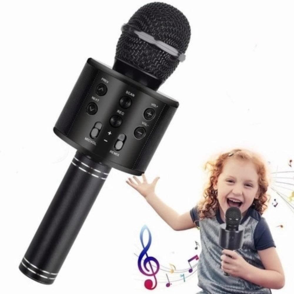 Microfone Karaokê Bluetooth Portátil Infantil Sem Fio Alto-falante Show Festa Escola Youtuber Preto