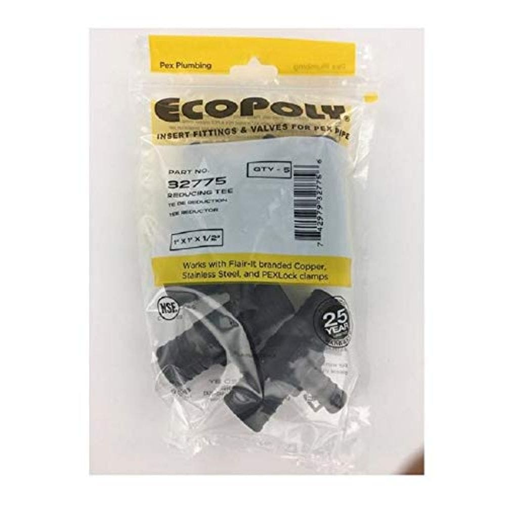 Camiseta Ecopoly PEX 1” x 1” x 1/2”, crimp, pacote com 5