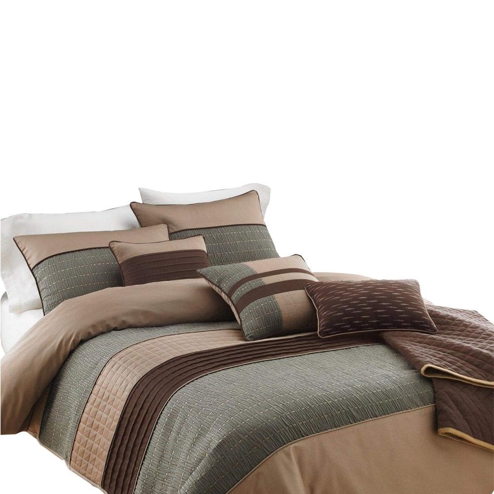 Conjunto de cama Benzara Benjara 7 peças Queen Grey Brown