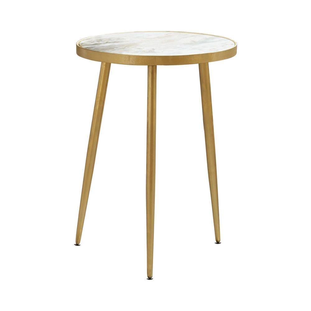 Mesa Benzara 22” com tampo redondo de mármore em ouro branco