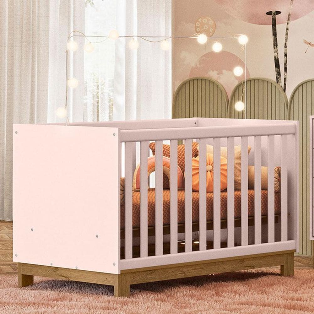 Berço Americano Mini Cama Q Encanto Slim Rosa Acetinado Ambiente - Qmovi