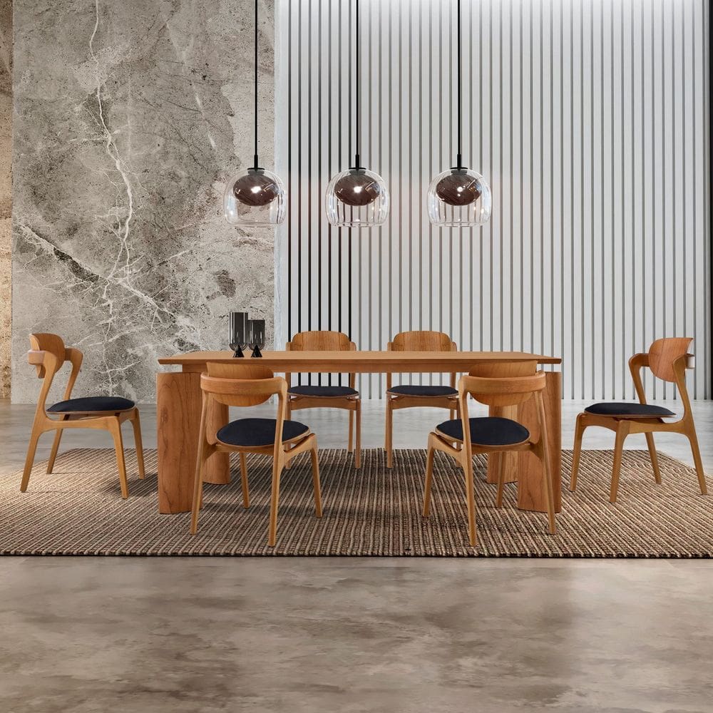 Mesa de Jantar Tokyo Tampo 180cm Madeira Laminado com 6 Cadeiras Celeste Gold Preto / Cinamomo Imbuia