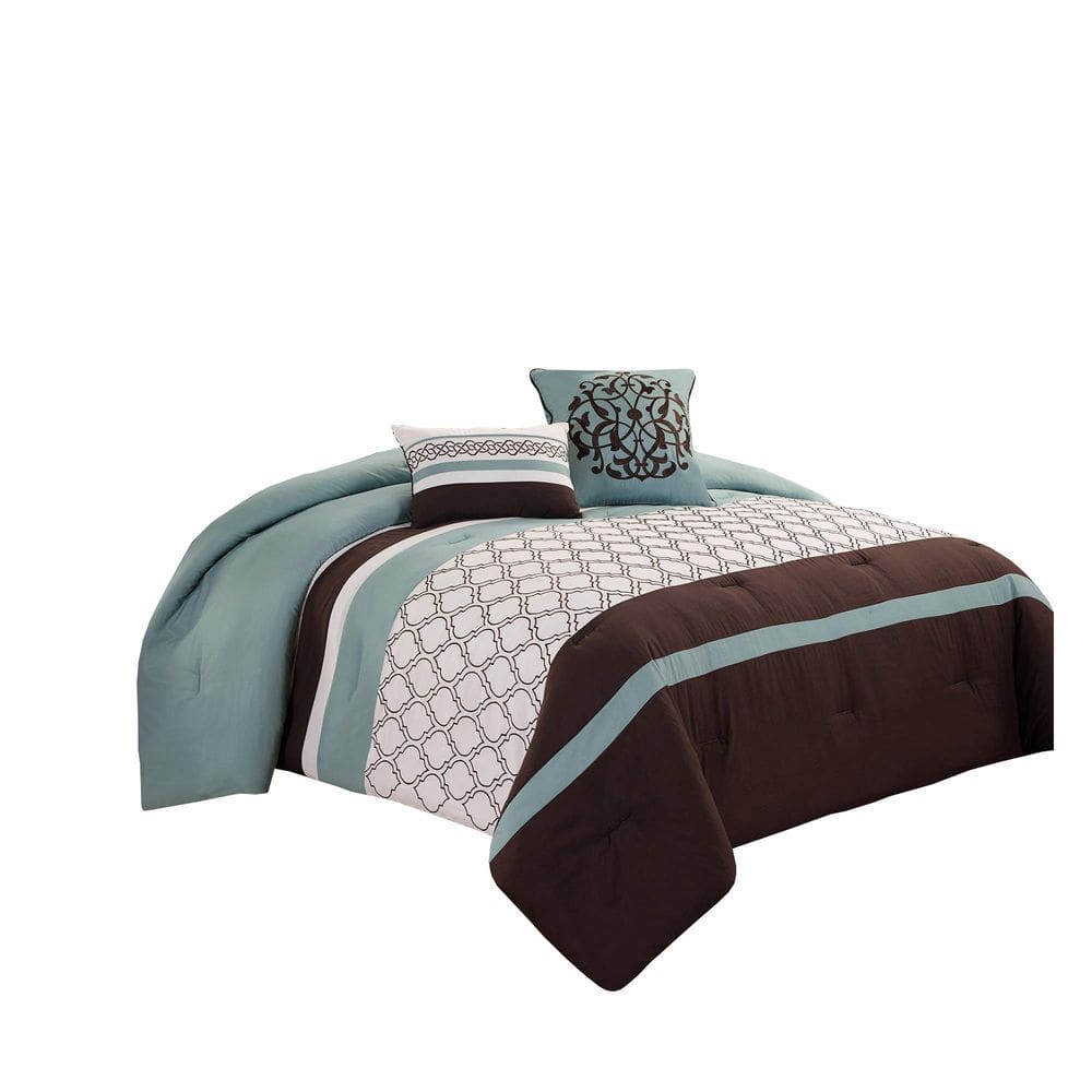 Conjunto de roupa de cama Benzara Quatrefoil King Size 8 peças marrom azul