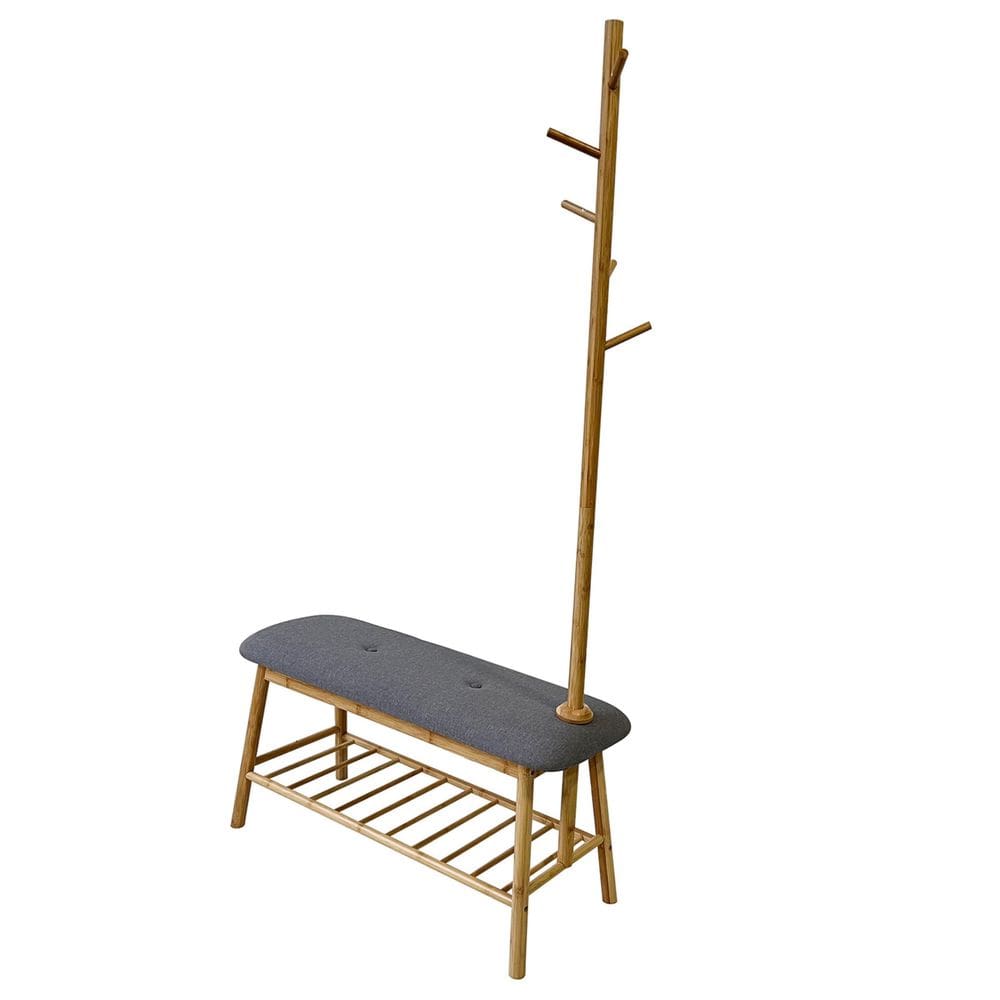 Cabide Hall Tree Benzara Osava com banco cinza 165 cm