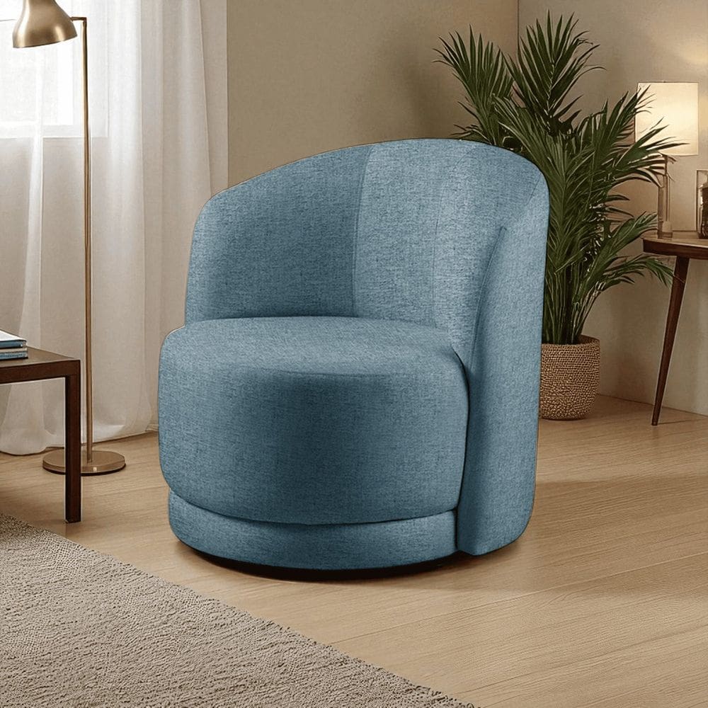 Poltrona para Sala de Estar Madeira Maciça Base Giratória Alice Azul