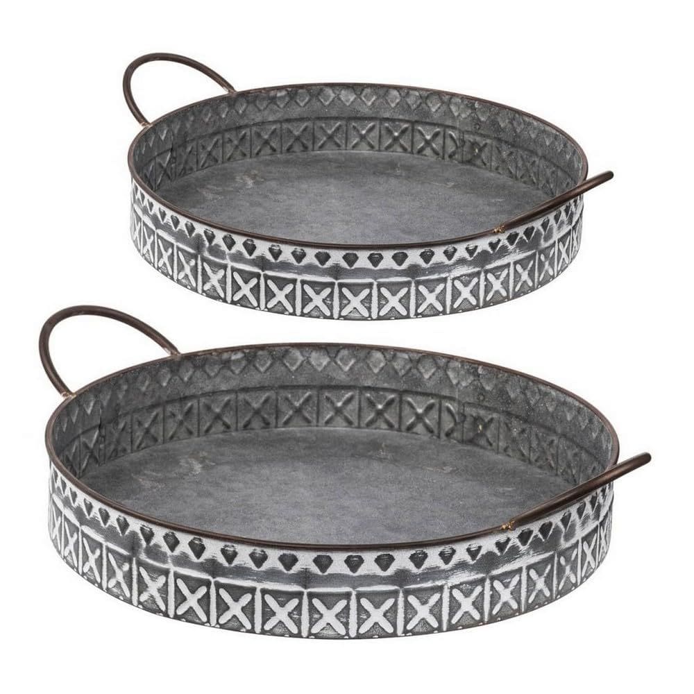 Conjunto de bandejas redondas de ferro galvanizado Benzara 46 e 51 cm