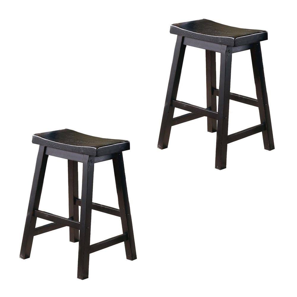 Banqueta de madeira com altura de balcão Benzara Saddle Seat Set 2