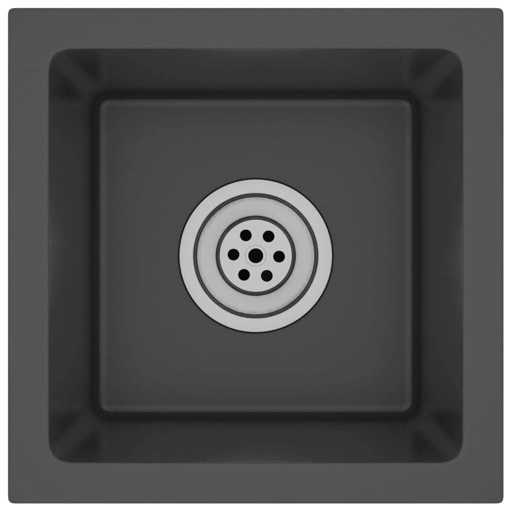 Pia de cozinha VidaXL feita à mão com tigela única suspensa preta SS