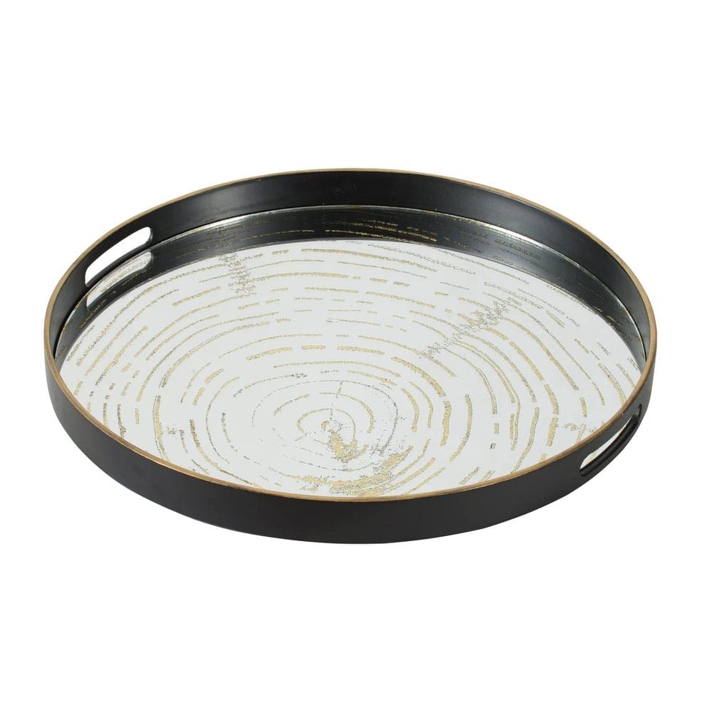 Bandeja decorativa Benzara 46cm redonda de madeira preta espelhada