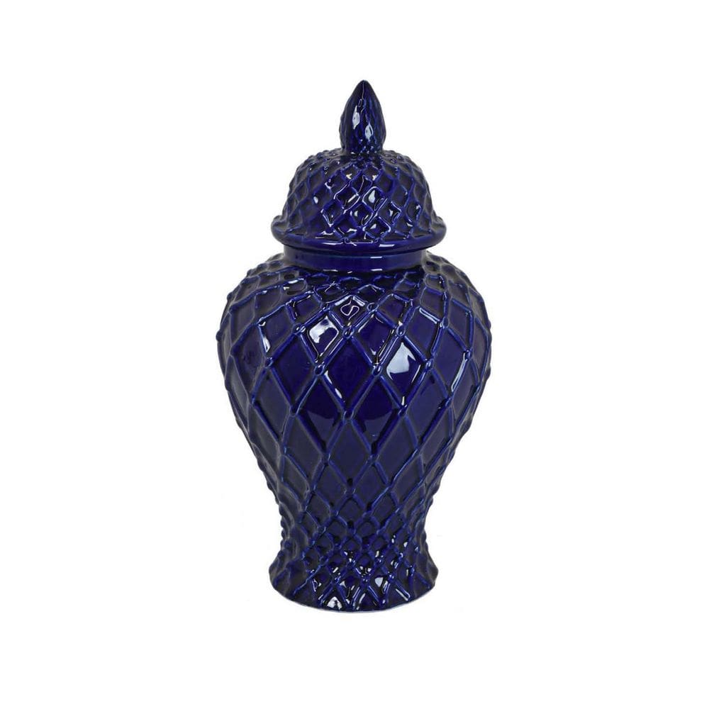 Jarra Benzara BM310095 36 cm Cerâmica Azul Desenho Geométrico