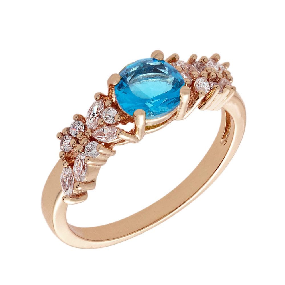 Anel BERTHA Juliet banhado a ouro rosa 18k CZ azul claro tamanho 7