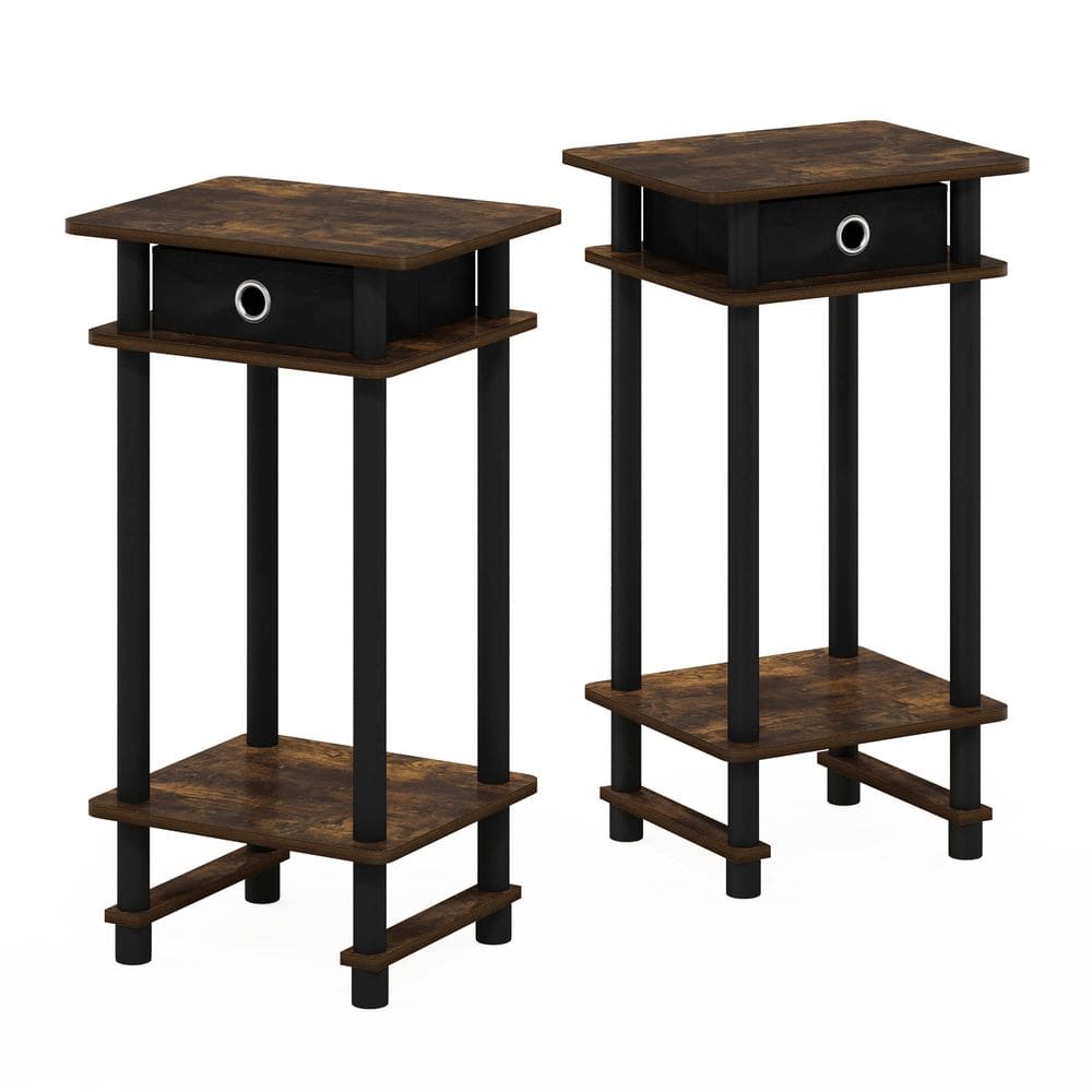 Mesa de cabeceira Furinno Turn-N-Tube Tall com gaveta de lixo, pacote com 2